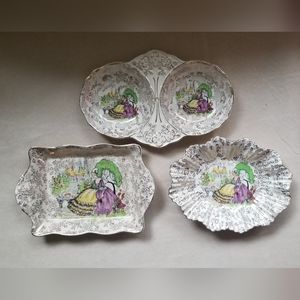 Vintage James Kent Ltd Longton England Lavender Lady Porcelain set of 3